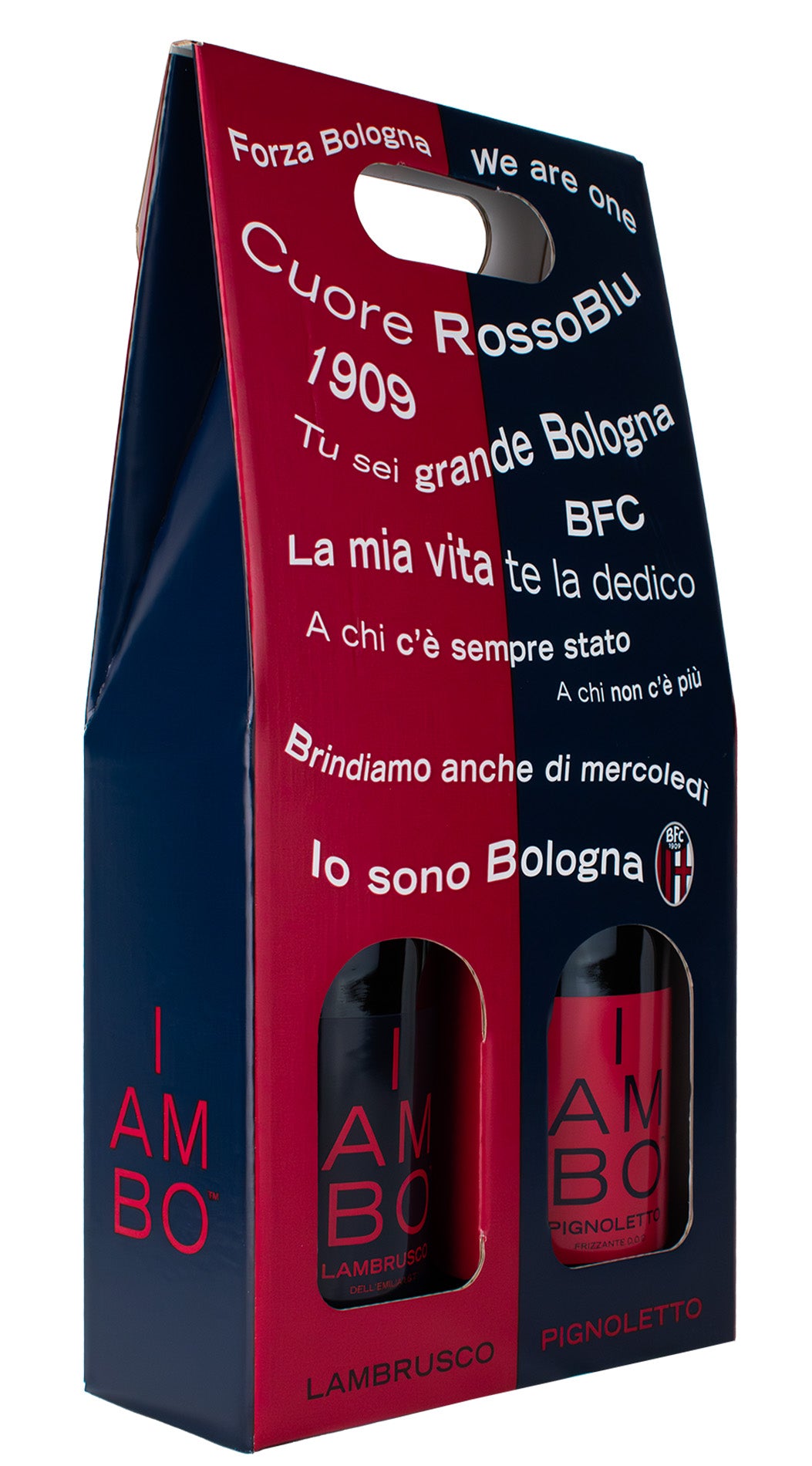 Valigetta in cartone personalizzata Bologna FC - I AM BO Lambrusco & Pignoletto (2 bottiglie)