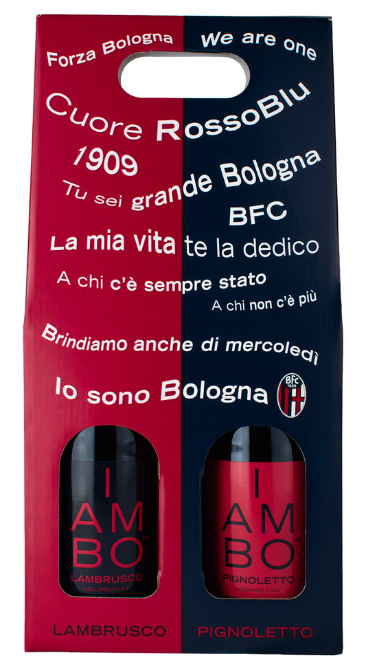 Valigetta in cartone personalizzata Bologna FC - I AM BO Lambrusco & Pignoletto (2 bottiglie)